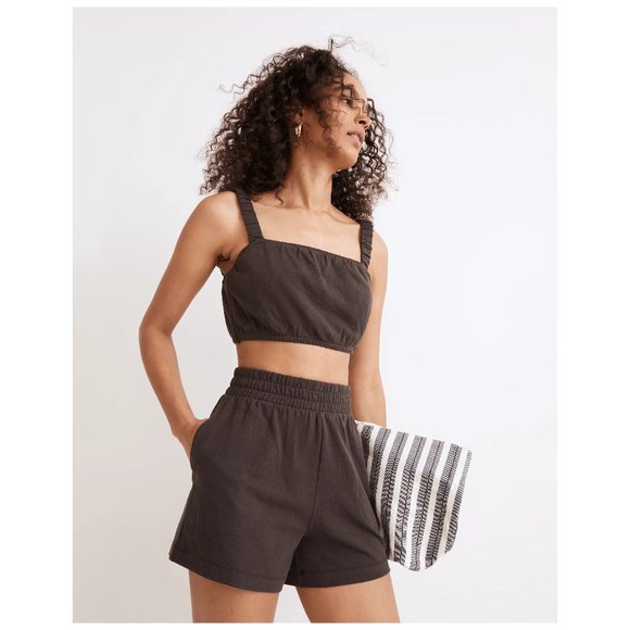 [NWT] Madewell Organic Cotton High-Waist Pull-On Shorts in Black - Picture 1 of 4